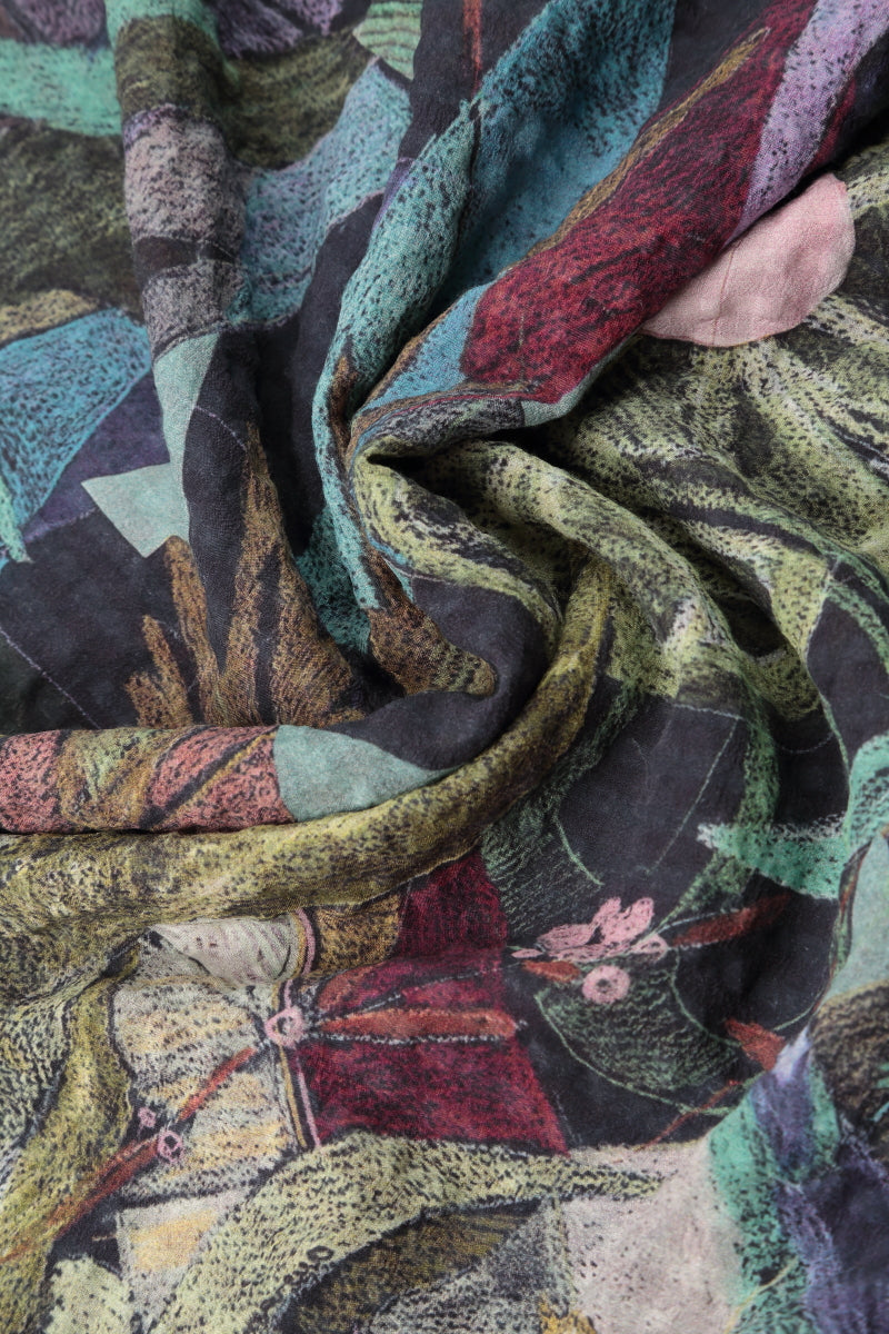 Layered 3/4 Sleeves Art Mosaic Textured Silk Blouse 5