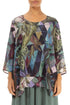 Layered 3/4 Sleeves Art Mosaic Textured Silk Blouse 1