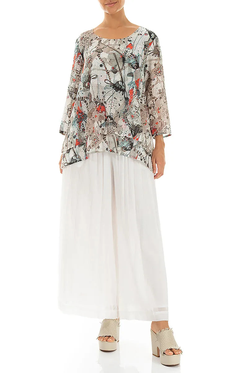 Layered 3/4 Sleeves Savannah Textured Silk Blouse 4