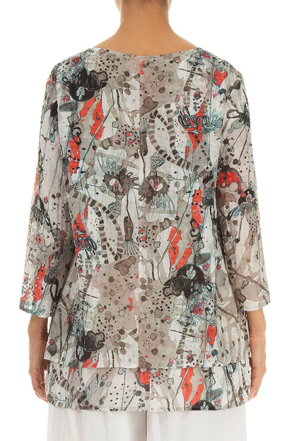 Layered 3/4 Sleeves Savannah Textured Silk Blouse 2