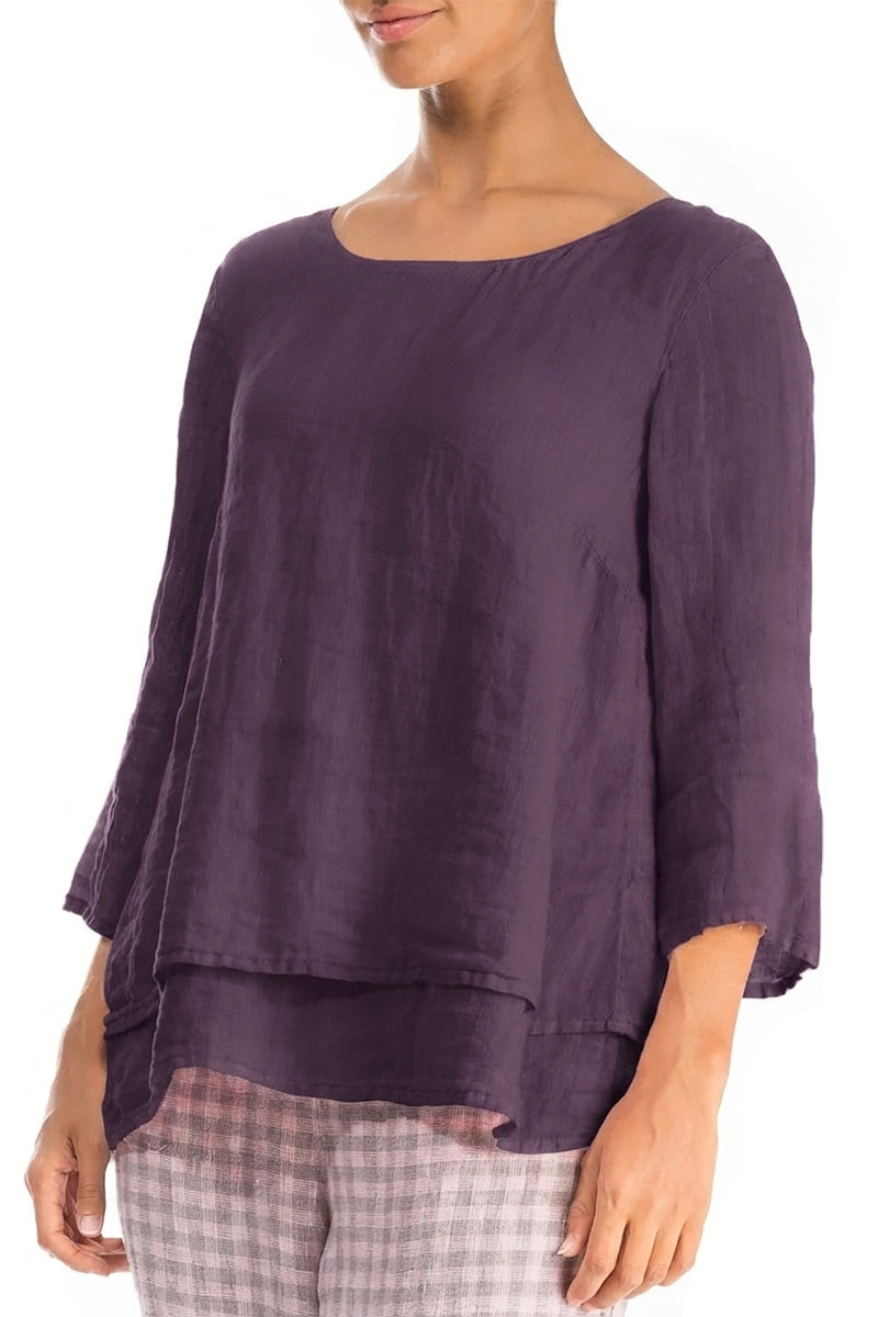 Layered Amethyst Gauze Linen Blouse 3