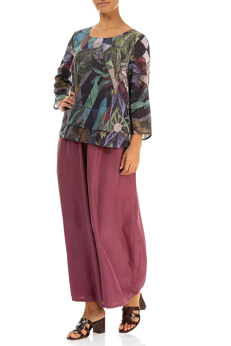 Layered Art Mosaic Silk Cotton Blouse 4