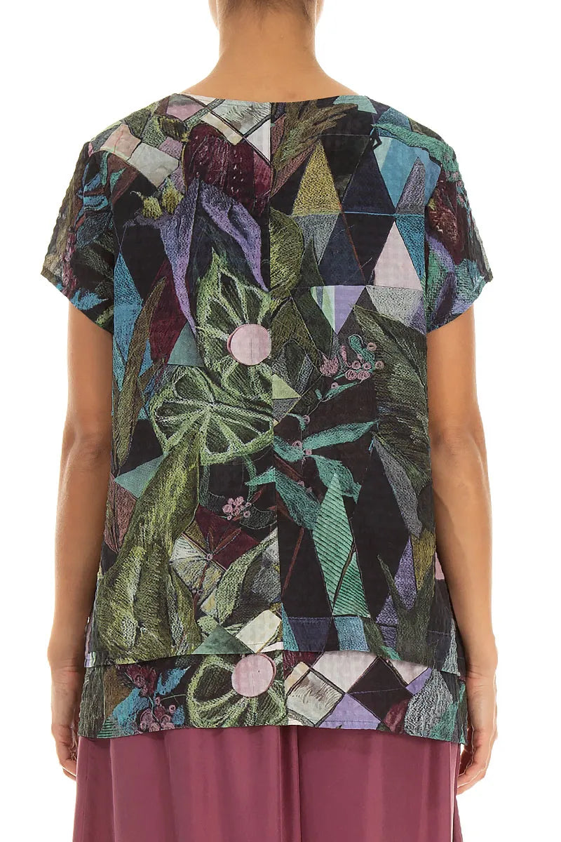 Layered Art Mosaic Textured Silk Blouse 2