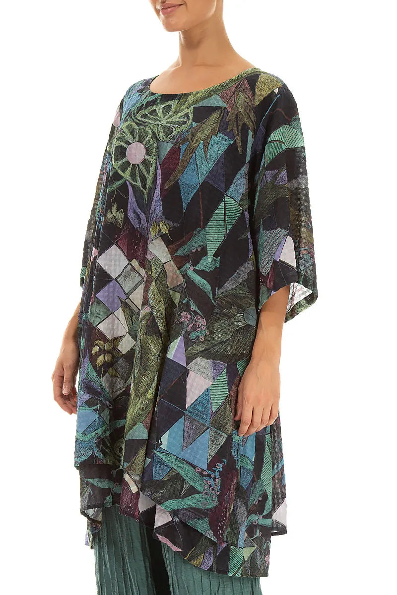 Layered Art Mosaic Textured Silk Tunic 3