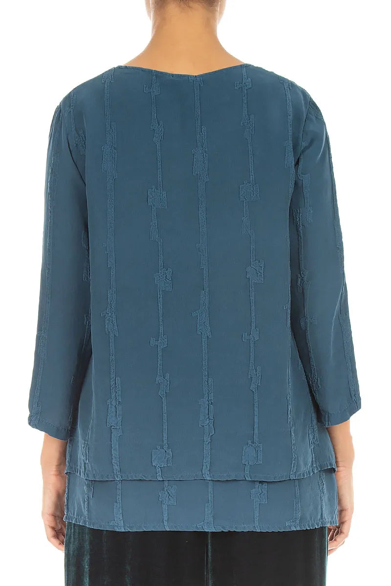 Blouse superposée en Soie texturée en relief Turquoise profond