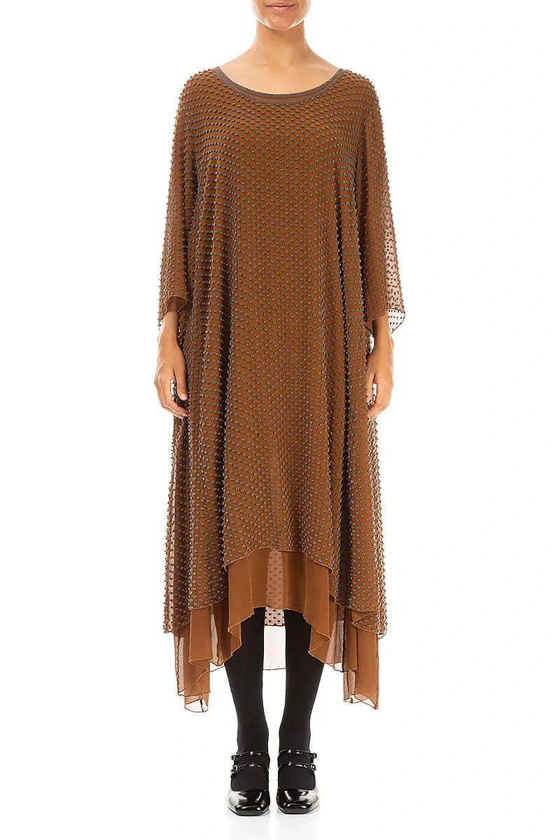 Layered Dotty Aged Copper Silk Dress 1