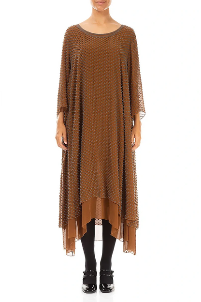 Layered Dotty Aged Copper Silk Dress 1