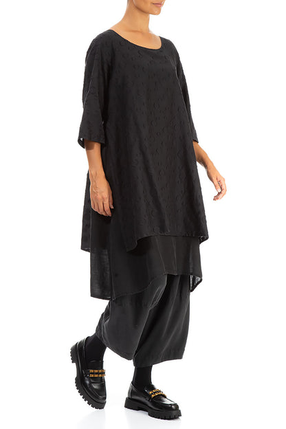 Layered Dotty Black Silk Cotton Tunic 3