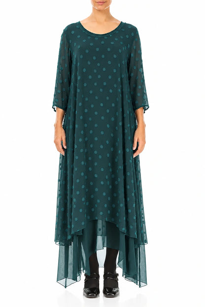 Layered Dotty Deep Turquoise Silk Dress