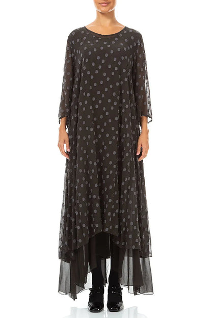 Layered Dotty Warm Charcoal Silk Dress