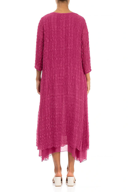 Layered Fuchsia Textured Light Silk Dress 2