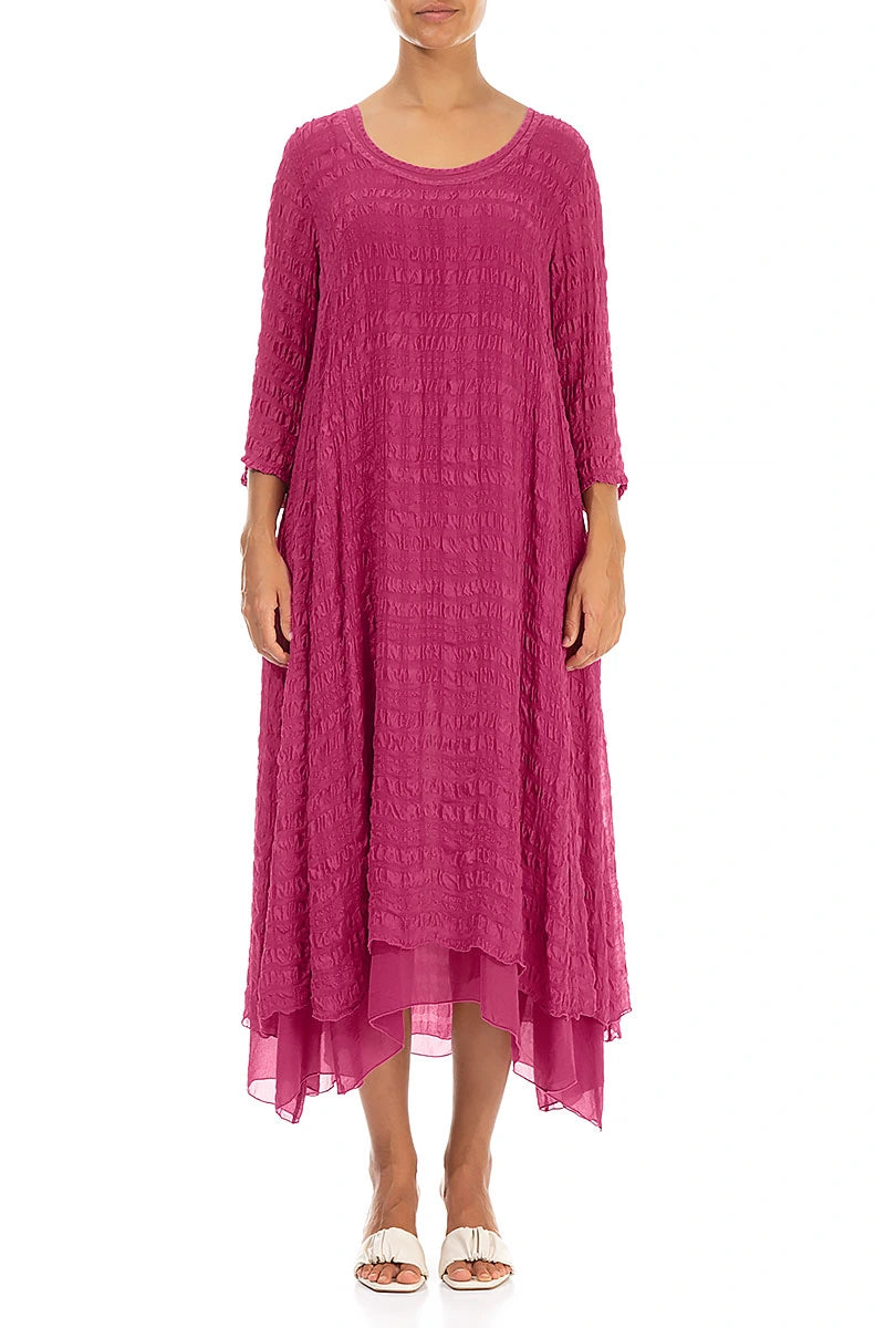 Layered Fuchsia Textured Light Silk Dress 1