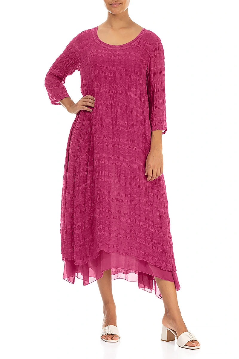 Layered Fuchsia Textured Light Silk Dress 3
