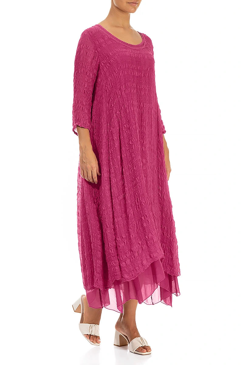Layered Fuchsia Textured Light Silk Dress 4