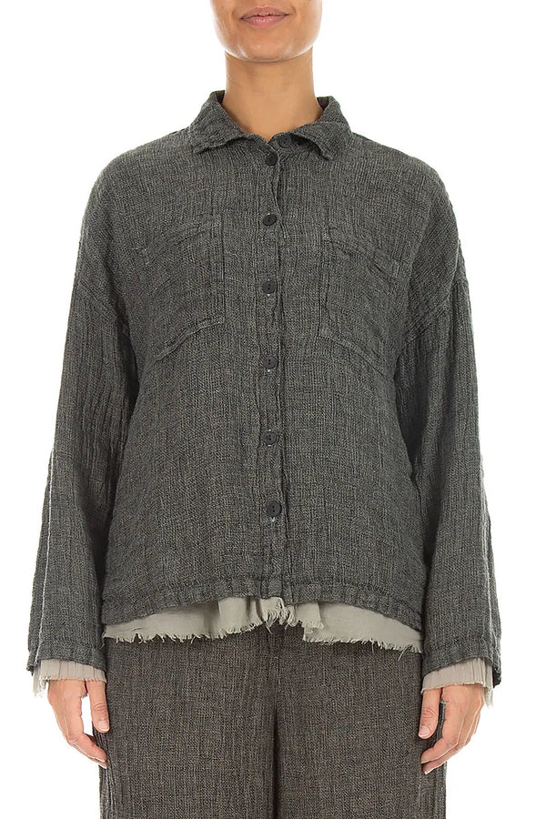 Chemise superposée en lin chiné Gris olive