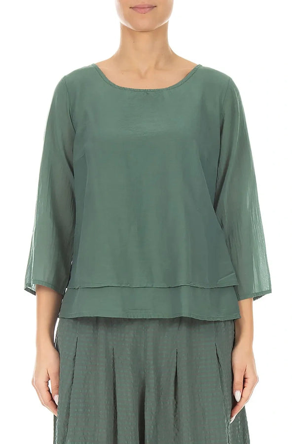 Layered Sage Silk Cotton Blouse 1
