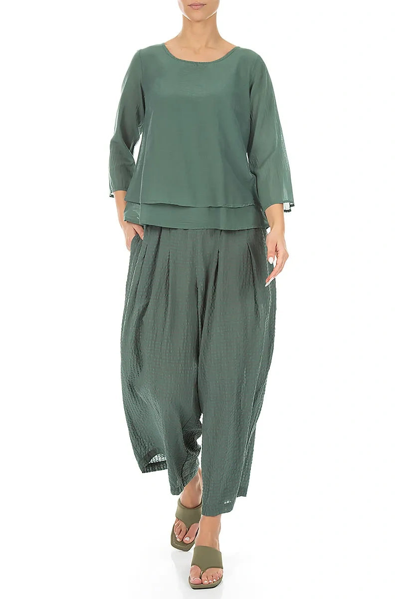 Layered Sage Silk Cotton Blouse 4
