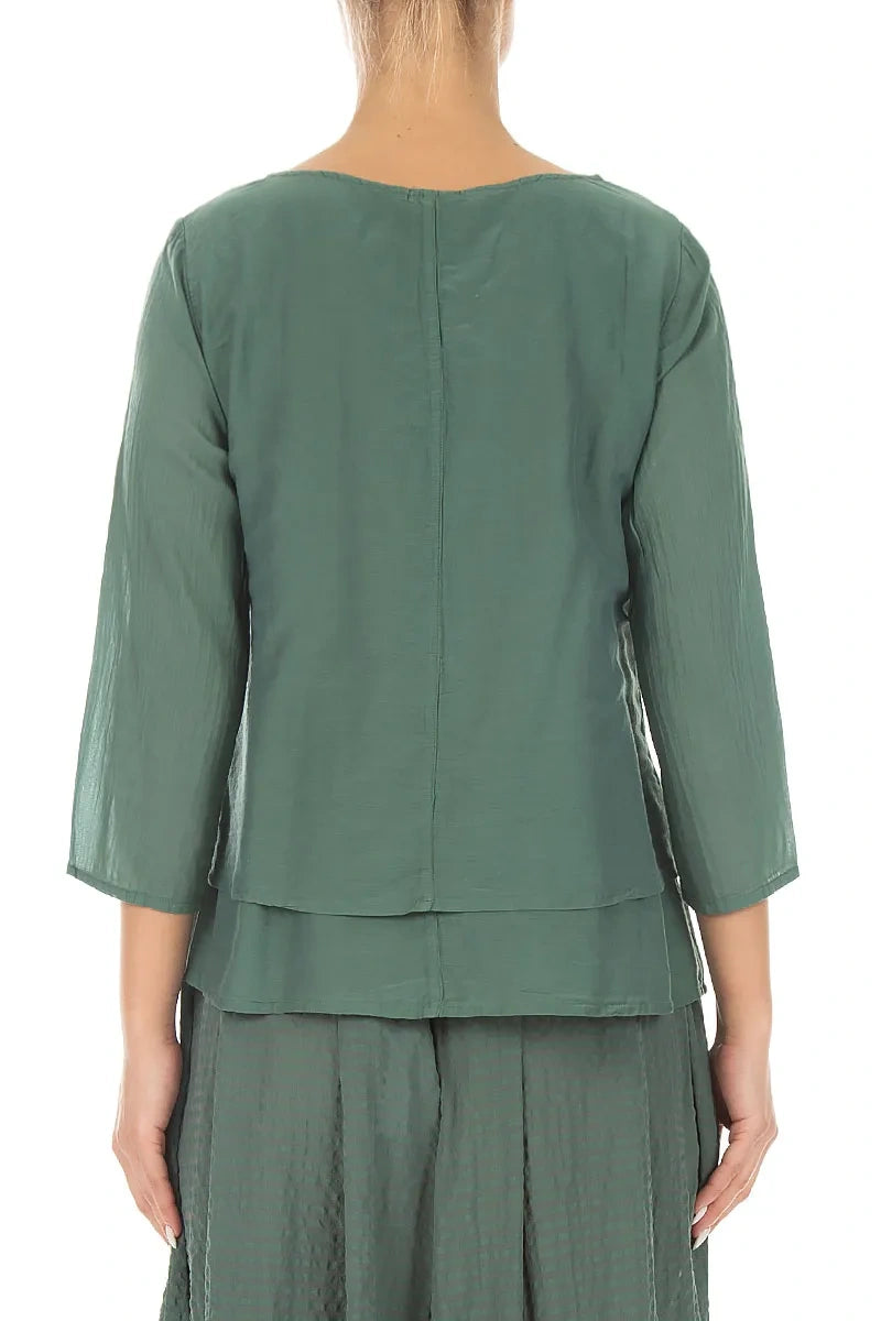 Layered Sage Silk Cotton Blouse 2