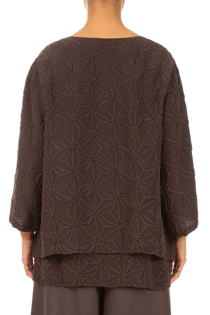 Layered Truffle Brown Textured Silk Blouse 2