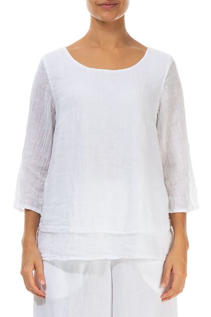 Layered White Gauze Linen Blouse 1