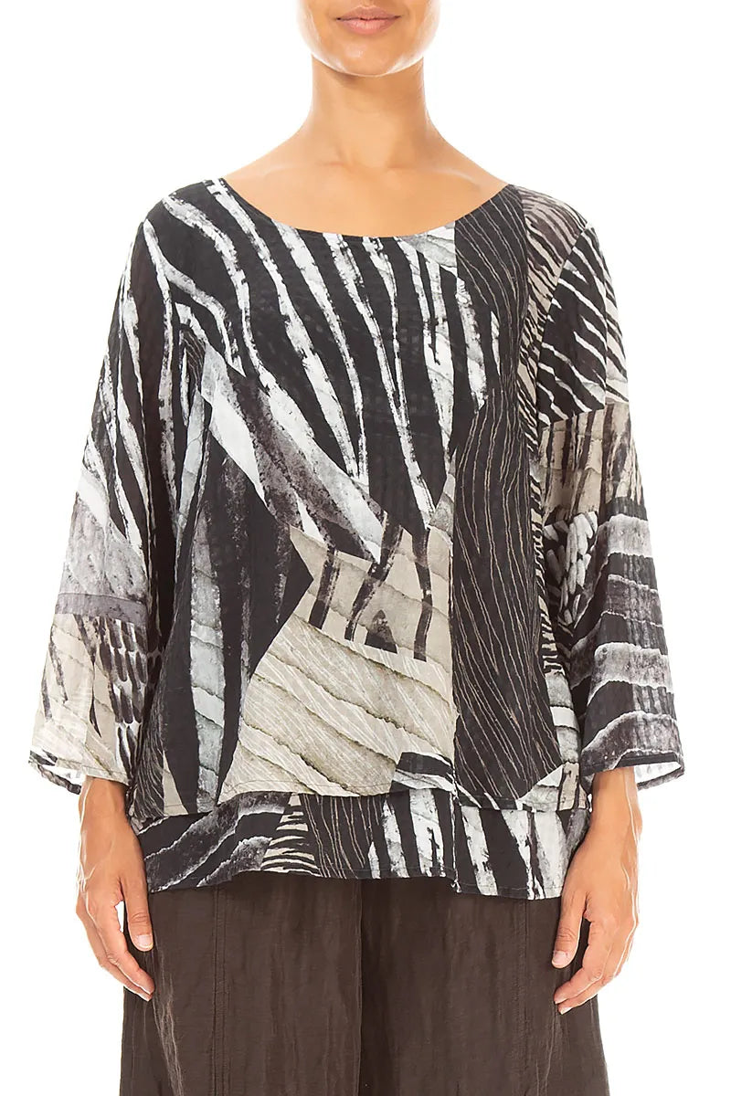 Layered Wild Ink Textured Silk Blouse