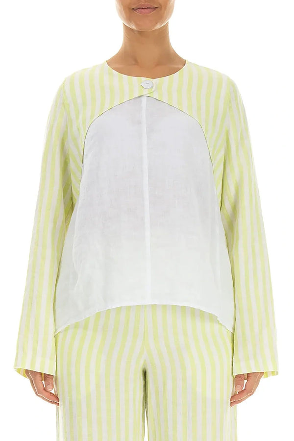 Lime Striped Linen Overlay Jacket 1