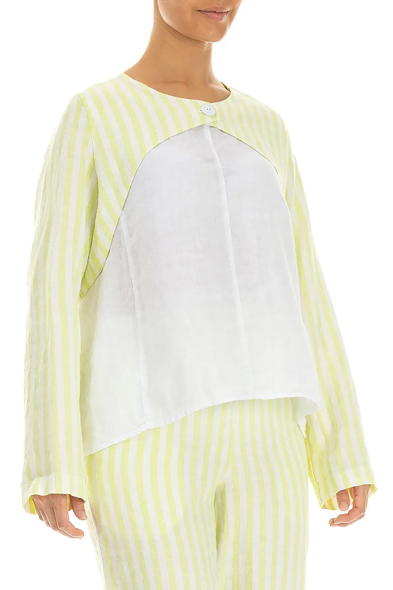 Lime Striped Linen Overlay Jacket 3