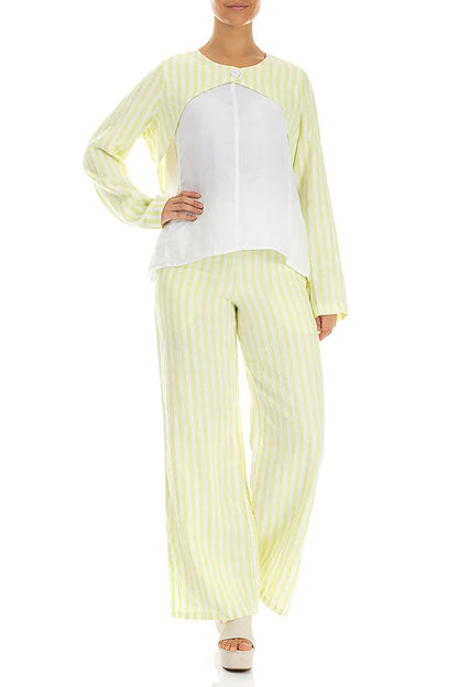 Lime Striped Linen Overlay Jacket 4
