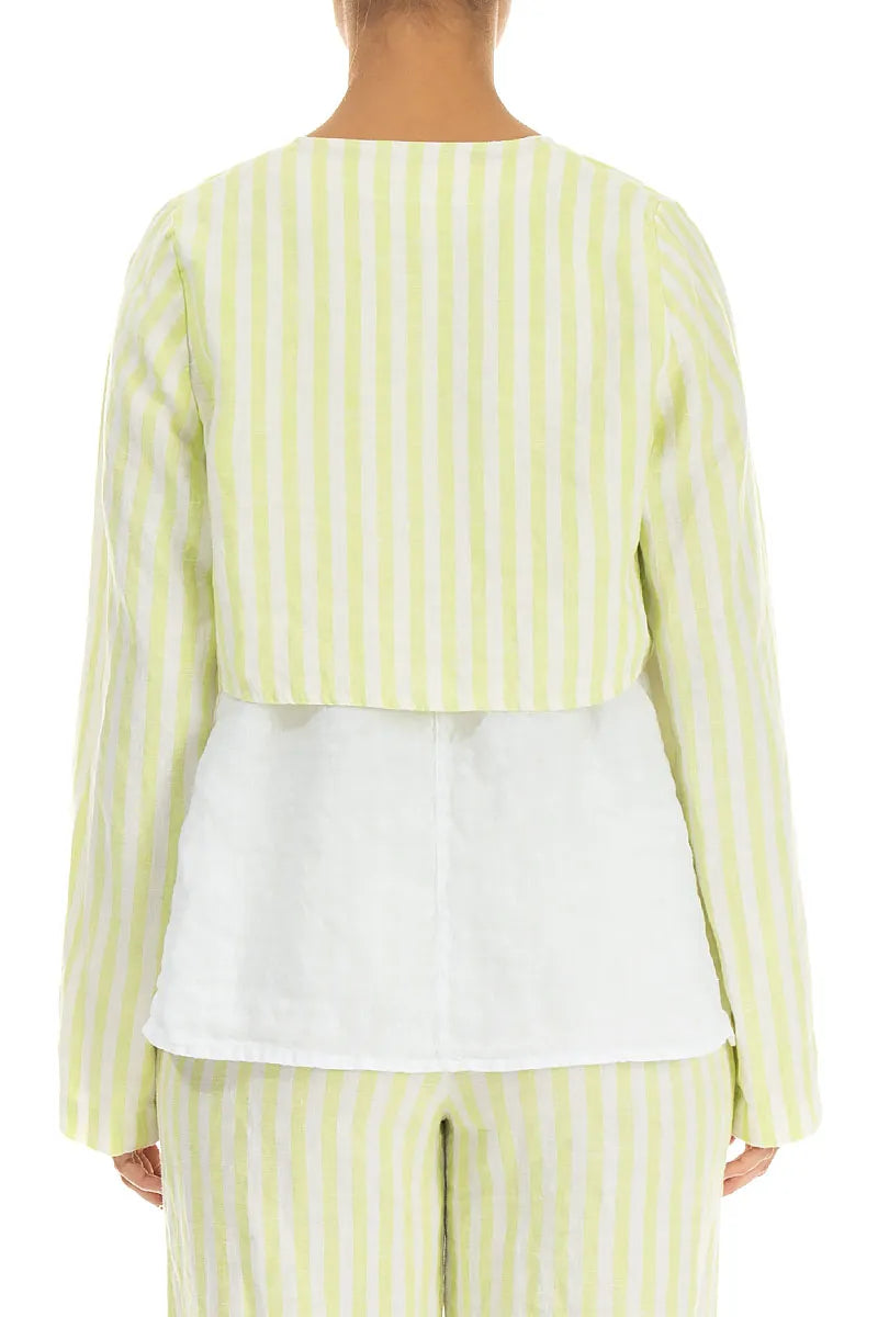 Lime Striped Linen Overlay Jacket 2