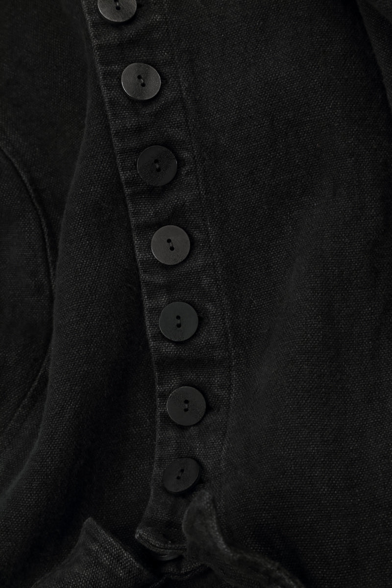 Veste longue en lin noir épais à patte de boutonnage