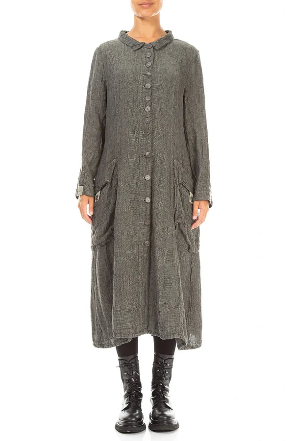 Veste longue à boutons Gris olive mélangé en Lin