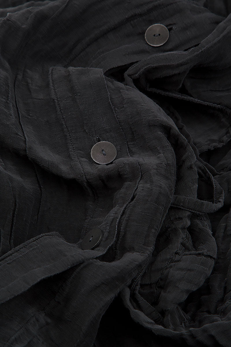Long Crinkled Black Silk Linen Jacket 6