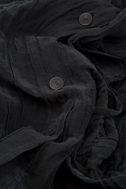 Long Crinkled Black Silk Linen Jacket 6