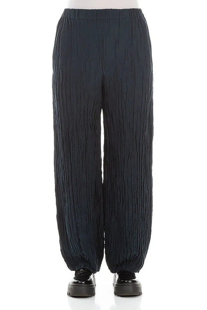 Lange Crinkle-Hosen in Dunkelmarineblau