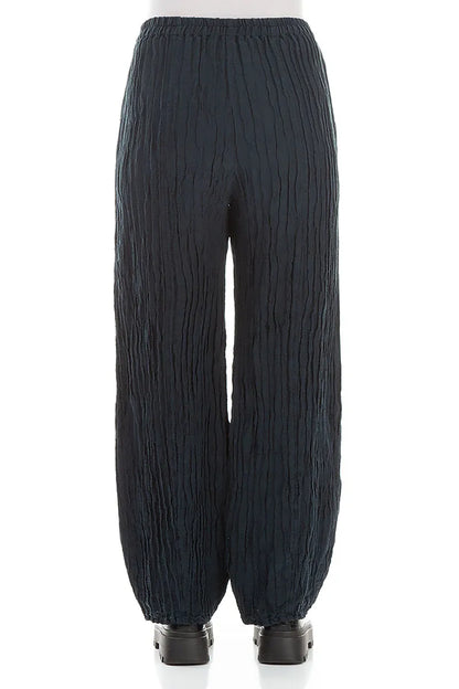 Lange Crinkle-Hosen in Dunkelmarineblau