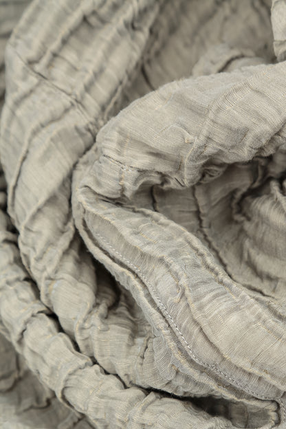 Long Sleeve Balloon Crinkled Olive Grey Silk Linen Dress