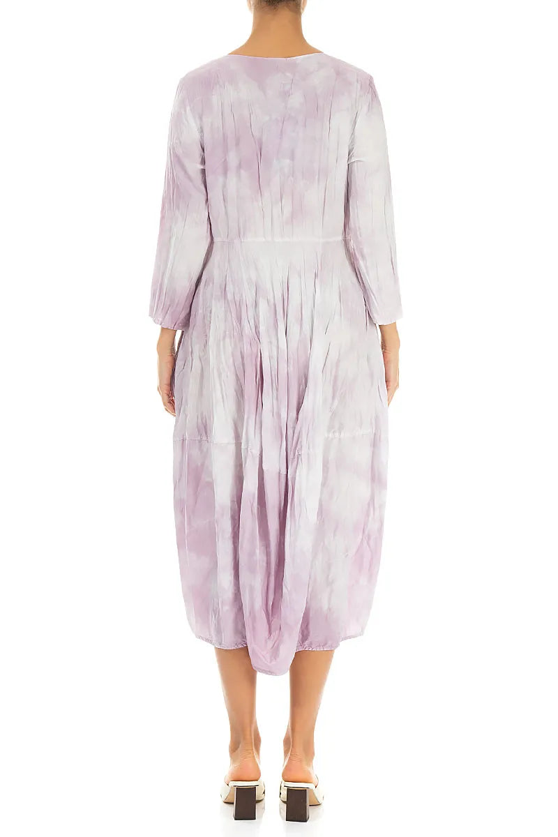 Long Sleeve Balloon Liquid Lilac Crumpled Silk Dress 2
