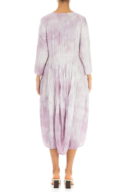 Long Sleeve Balloon Liquid Lilac Crumpled Silk Dress 2