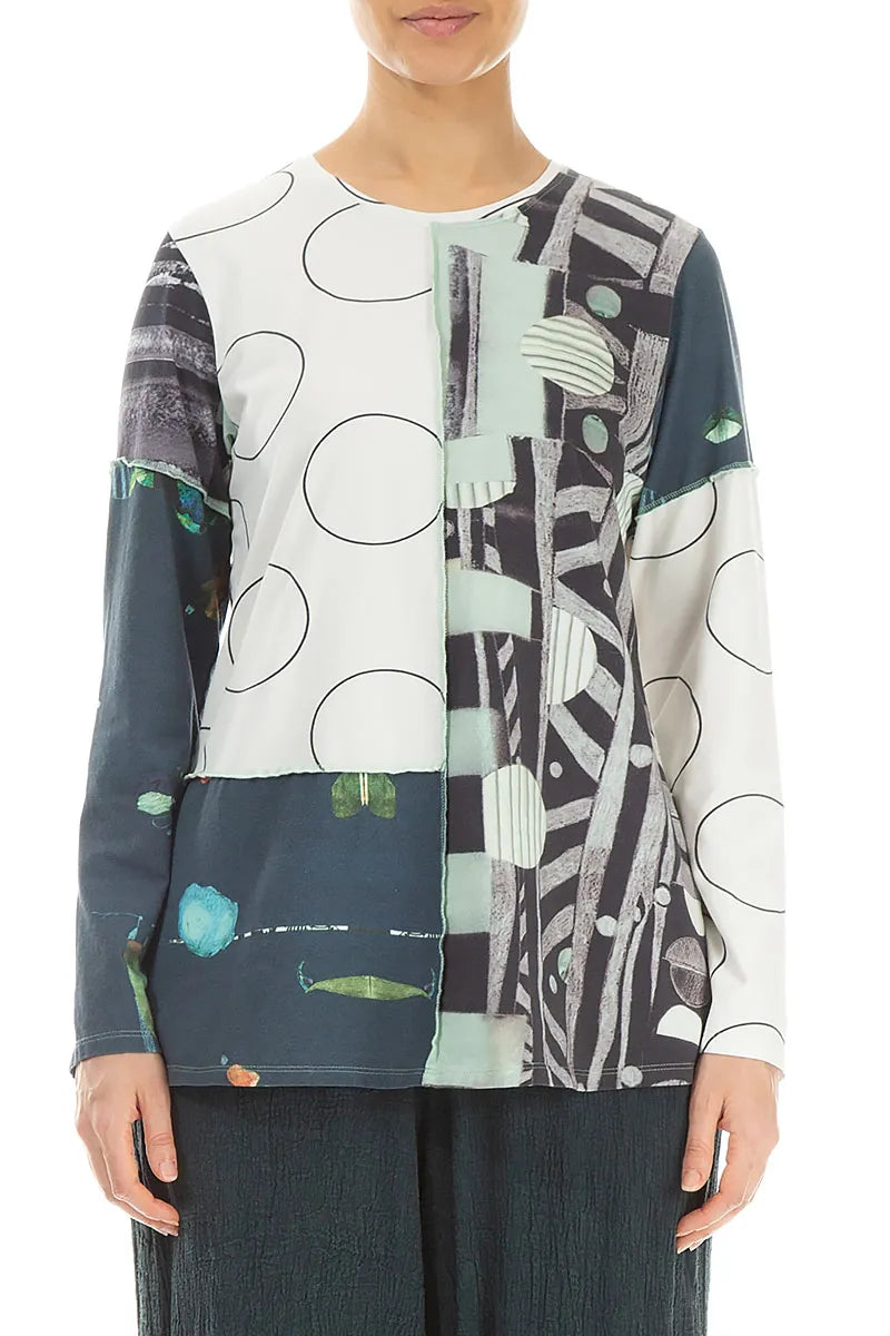 Long Sleeves Mixed Prints Cotton Blouse 1