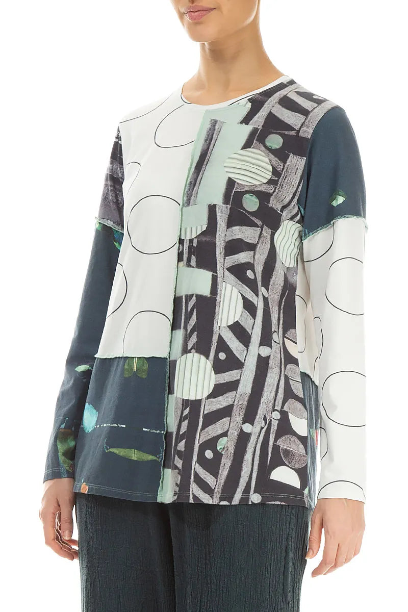 Long Sleeves Mixed Prints Cotton Blouse 3