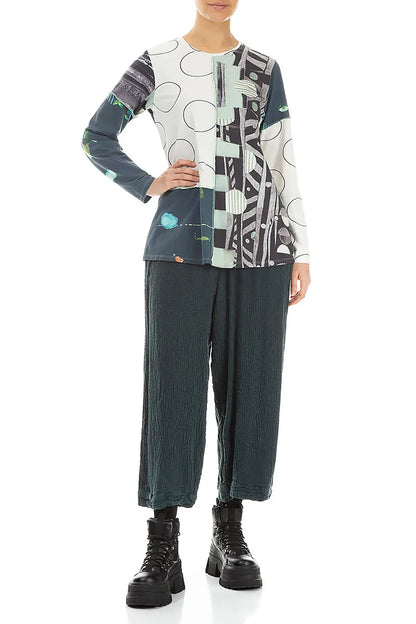 Long Sleeves Mixed Prints Cotton Blouse 4