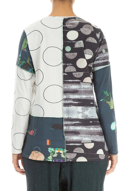 Long Sleeves Mixed Prints Cotton Blouse 2