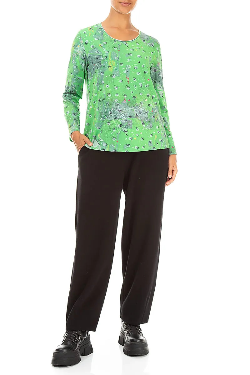 Long Taper Black Cotton Jersey Trousers 4