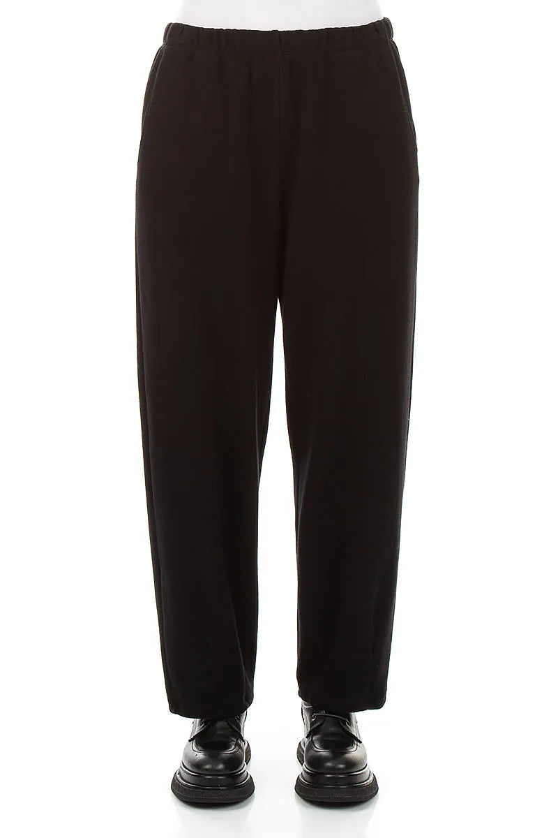 Long Taper Black Cotton Jersey Trousers 1