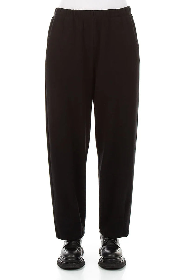 Long Taper Black Cotton Jersey Trousers 1