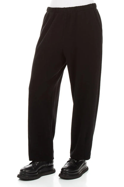 Long Taper Black Cotton Jersey Trousers 3