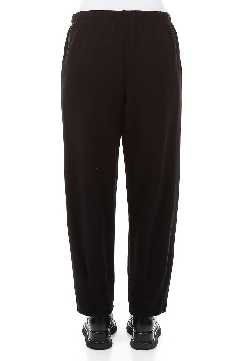 Long Taper Black Cotton Jersey Trousers 2