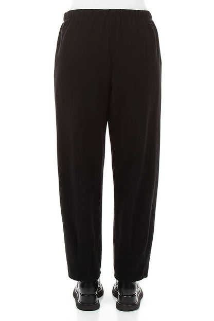 Long Taper Black Cotton Jersey Trousers 2