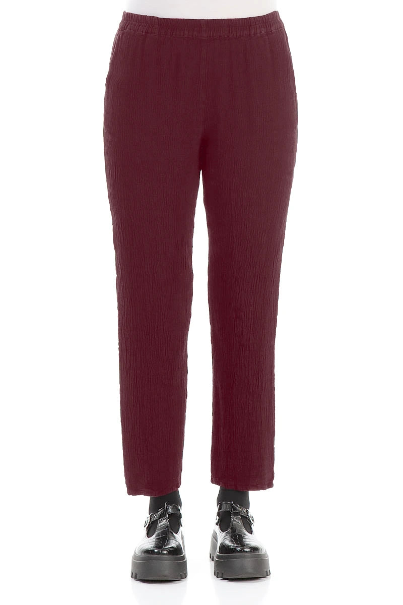 Long Tapered Antique Ruby Linen Viscose Trousers 1