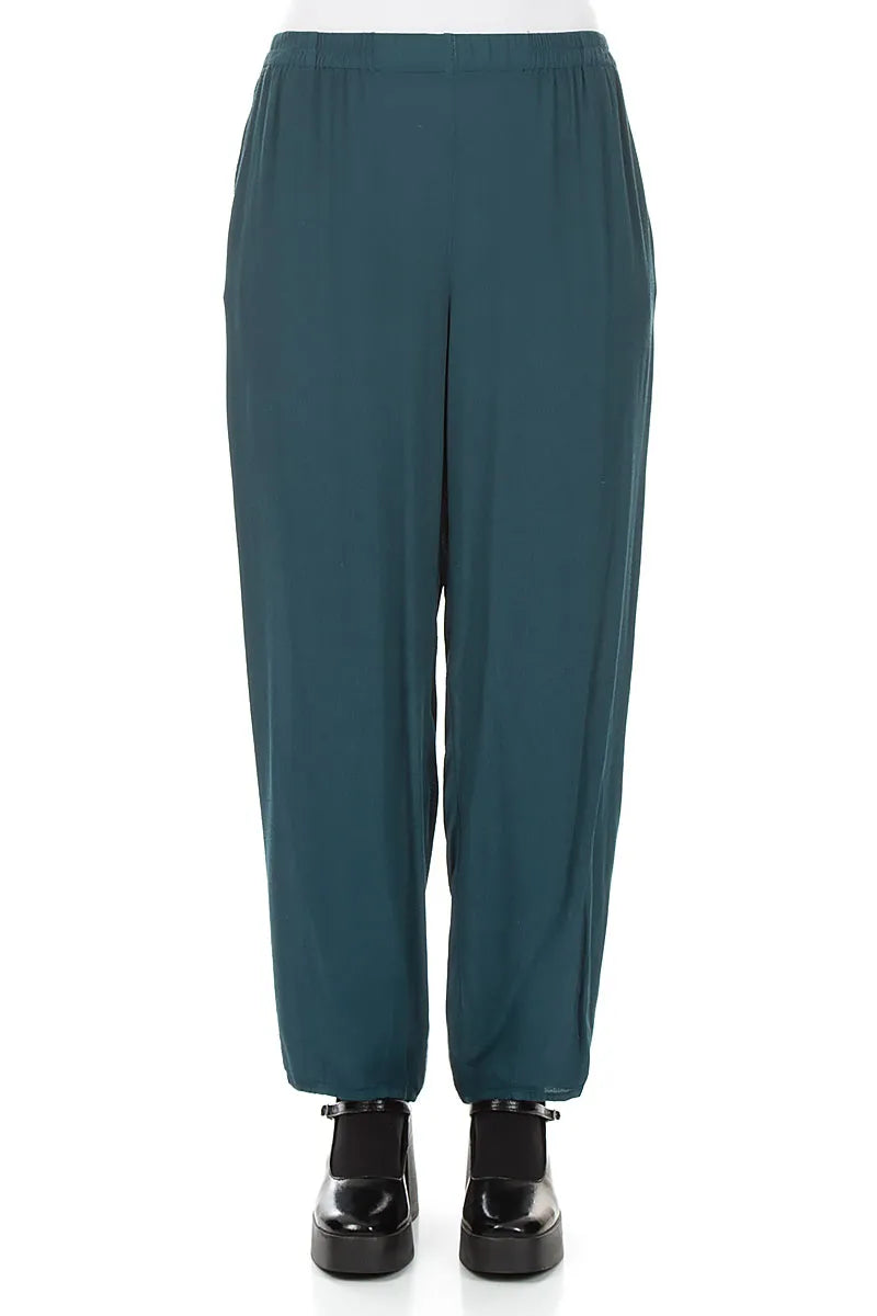 Long Tapered Deep Turquoise Viscose Trousers 1